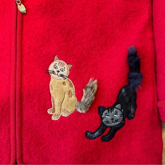 Adorable vintage wool jacket with embroidered/appliquéd cats - Picture 4 of 6